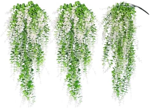 RECUTMS Fake Monkey Plants Hanging Eucalyptus Vine Faux White Hanging Plant by RECUTMS