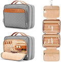 COOSKY Travel Hanging Toiletry Bag for Women, Holds Full-Size Shampoo, with Jewelry Organizer Compartment, Extra Large Makeup Bag, Waterproof Cosmetic Bag, Toiletries Kit Set with Trolley Belt, Grey by COOSKY