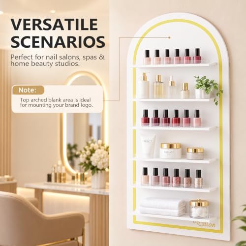 OmySalon 6-Tier Nail Polish Display, Arched Wall Rack,White Shelf Organizer - Image 7