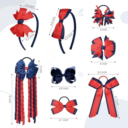 DEEKA Navy Blue & Red School Hair Accessories Set 13 Pcs Uniform Hair Bow Headband Clips Hair Ties Curly Korker Bows for Little Toddler School Girls (Navy Blue&Red) - Image 6