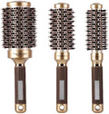3 Pcs Boar Bristle Round Brush for Blow Drying, Nano Thermal Ceramic and Ionic Tech Hair Brush for Curling and Straightening - Large，Medium and Small Round Brushes by BTYMS