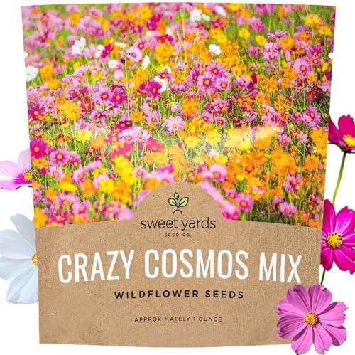 Cosmos Seeds Wildflower Mixture - Bulk 1 Ounce Packet - Over 5,000 Seeds - Pink, Yellow, Orange, Red, Purple and White Mixed Species! by SweetYards