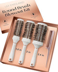 Lily England Round Hair Brush Set, 4 Piece Professional Blow Dry Kit with 3 Round Brushes and Comb for Styling, Beauty Gifts Sets for Women (White) by LilyEngland