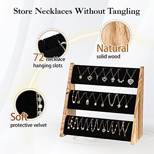 Necklace Holder, 3 Tier Necklace Organizer Stand with Velvet, Wood Necklace Display Stands for Selling, Jewelry Display Stand for 72 Necklaces Bracelets (Brown) - Image 3