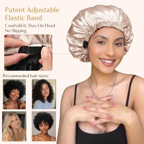YANIBEST Adjustable Satin Bonnet to Reduce Frizz, Silk Feeling Hair Wrap - Image 3