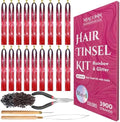 NIACONN Glitter Hair Tinsel Extensions Kit Red with Tools and Beads, 48 Inch Sparkly Fairy Colorful Tensile Strands Shiny Hair Accessories for Women Girls Kids by NIACONN