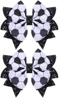 Soccer Cheer Bows Hair Clips 2pc 3.5" Glitter Black & White Football Sport Ribbon Bows for Soccer Team Moms Gifts Player Game Day Cheerleading Accessories Birthday Party Favors by KCHIES-AccessoryCollection