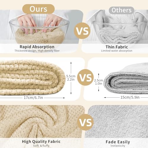 my novel things 3 Pack Microfiber Hair Towel Wrap for Women 25.4" x 9.8", Super Absorbent Quick Dry Towels with Button for Curly Wet Hair Anti Frizz (Camel,Green,Gray) - Image 2
