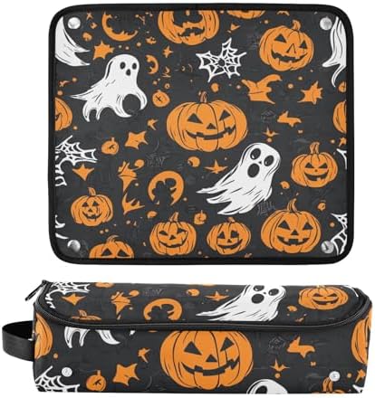 Hair Tools Travel Bag with Heat Resistant Mat Detachable 2-in-1 Curling Iron Travel Case Hot Tools Organizer for Straightener Flat Iron Gothic Funny Halloween Ghost and Pumpkins - Image 3