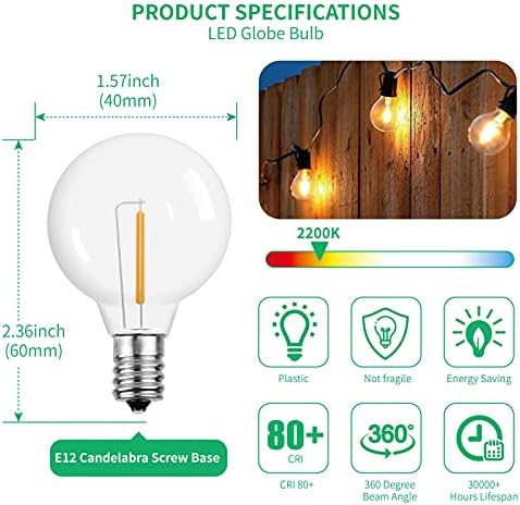 Meconard 25 Pack G40 LED Outdoor String Light Replacement Bulbs, Warm White - Image 2