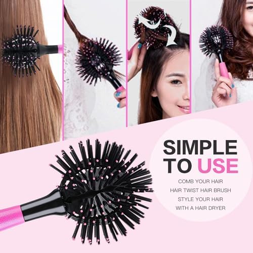 3D Bomb Curl Hair Brush 360° Round Styling Hair Brush Detangling Hairbrush Spherical Ball Brush Salon Round Hair Curling Curler and Wide Tooth Comb for Curly/Long/Wet/Dry Hair - Image 3