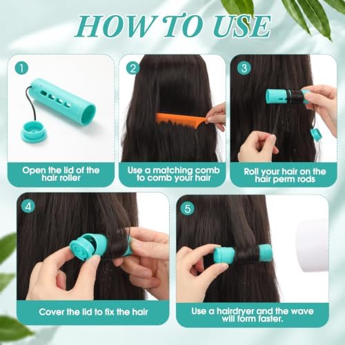 WILLBOND 24 Pcs Large Perm Rods Plastic Hair Rollers, Mint Green, Small - Image 3