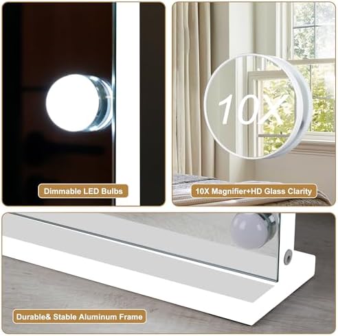 Moonee Vanity Mirror with Lights, Hollywood Lighted Makeup Mirror with 17 Dimmable Bulbs and 10X Magnification, 3 Colors Modes, Aluminum Metal Frame, Light Up Mirror for Tabletop/Wall（28" x 20"） - Image 6