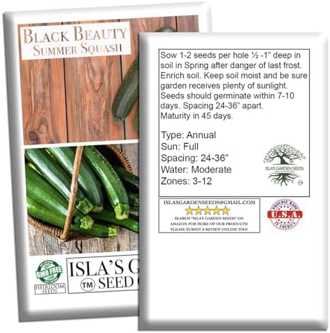 Black Beauty Zucchini Seeds (Cucurbita Pepo) – 25+ Non-GMO & Heirloom Seeds by Isla’s Garden Seeds, Classic Dark-Green Summer Squash Variety w/Tender Flesh & Mild Flavor, Fast-Growing, High-Yielding - Image 7