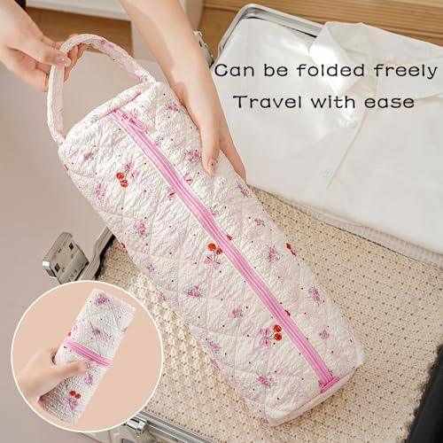 RSRSLEII Quilted Hair Tools Travel Bag, Portable&Foldable, Dark Blue Flower - Image 5