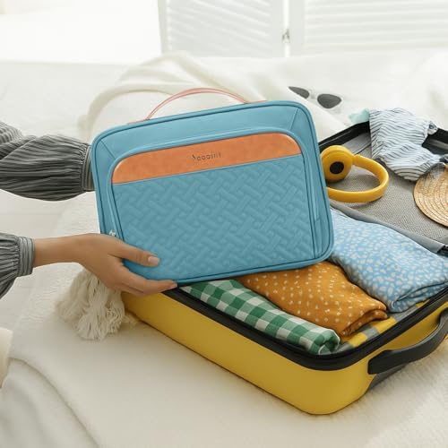 COOSKY Travel Hanging Toiletry Bag for Women, Cruise Ship Essentials, with Jewelry Organizer, Extra Large Makeup Dopp Kit, Waterproof Cosmetic Bags, Toiletries Kit Set with Trolley Belt, Sky Blue - Image 2