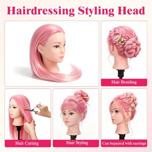 29'' Mannequin Head with Hair,Colorful Hair Mannequin Doll Head Pink Ombre - Image 4