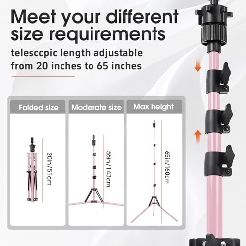 TopDirect 65 Inch Pink Mannequin Head Stand,Portable Adjustable Wig Stand Tripod,Mannequin Wig Head Stand Suitable for Beauty Schools,Barber Training,DIY Styling Design - Image 6