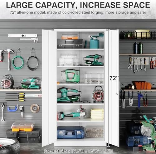 Wide & Deep Metal Storage Cabinet with 2 Doors and 5 Adjustable Shelves,White Locking Metal Cabinet,Large Garage Storage Cabinets,Lockable Tall Pantry Cabinets for Home,Office,Garage,Shop 72x36x18 - Image 6