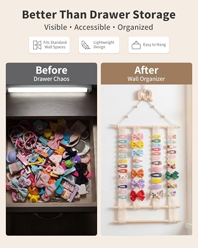 Hair Bow Holder for Girls Wall Mount Hair Clips Headband Organizer, Cute Wall Decor for Girls Room, Gift for Teen Girl Bedroom Organization Storage - Image 4