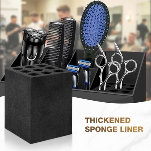NICEMOVIC Barber Scissors Holder Box, Barber Accessories Barber Supplies, Professional Salon Hairdressing Scissors Rack Holder Storage Organizer for Hairstyling Combs Clips Brushes (Large Black) - Image 4