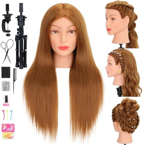Mannequin Head 80% Human Hair 26-28" #27 with Tripod Stand for Cosmetology by TREOSIDA