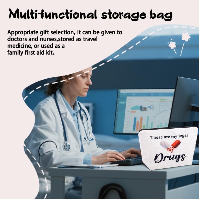 Funny Medicine Make Up Bag for Women Novelty Drug Gag Gift Pouch Fun Small Nurse Christmas Presents Birthday Retirement Gift for Doctor from Patient Zipper Pouches for Medical Supplies Pharmacist Bag - Image 3