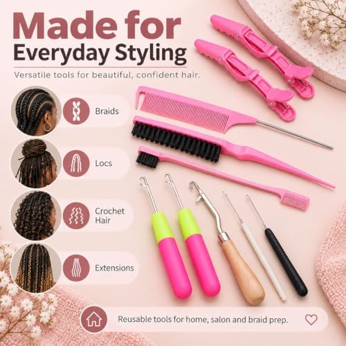 Hair Braiding Tool Kit,10-Piece Hooks,Brushes and Combs - Image 7