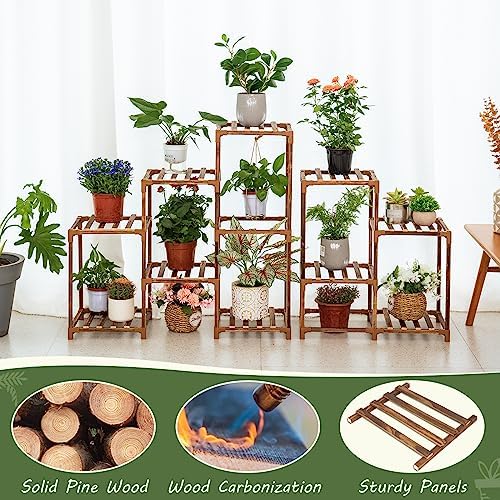 Plant Stand Indoor Outdoor, 10 Tiered Plant Shelf Wood Plant Rack - Image 2
