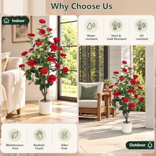 UPBUD Artificial Camellia Tree 2 Pack, 43.3" Tall Fake Camellia Plant - Image 5