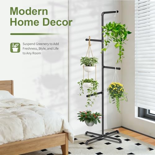Hanging Plant Stand Indoor, Black Metal Plant Holder, 76 Inch - Image 5