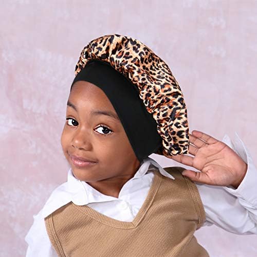 Kids Satin Bonnet Double Layer Wide Elastic Band Sleep Cap - Image 5