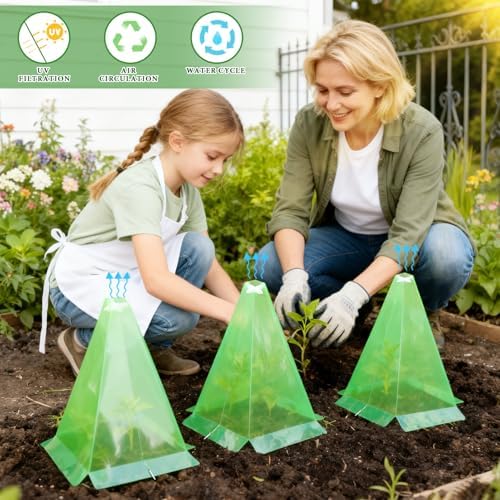 Reusable Plastic Garden Cloches, 7.8" x 11" Mini Greenhouse, 1.2mm Thick Clear Bell Covers with Metal Stakes Against Sun, Frost, Snails, Plant Protector (20pcs-Green) - Image 6