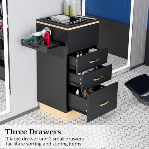 OmySalon Salon Storage Station, Barber Stations Beauty Salon Spa Equipment with 3 Drawers, a Storage Basin, 3 Hair Dryer Holders for Hair Styling, Black Gold - Image 5