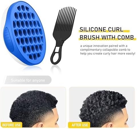 Silicone Curling Brush with Pick Comb and Spiralized Cavities - Two-Sided Hair Tool for Afro Curls, Small Holes Curler for All Genders, Blue, 1 Piece - Image 5