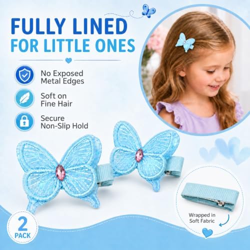 2 Pcs Butterfly Hair Clips for Girls, Fully Lined, Blue - Image 7