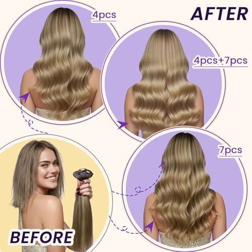 LaaVoo 22 Inch Dark Auburn Red Seamless Clip in Extensions Real Human Hair - Image 6