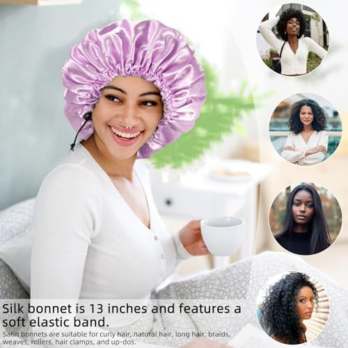 Edoneery Satin Bonnet for Sleeping Women, Double Layer Adjustable Sleep Cap - Image 4