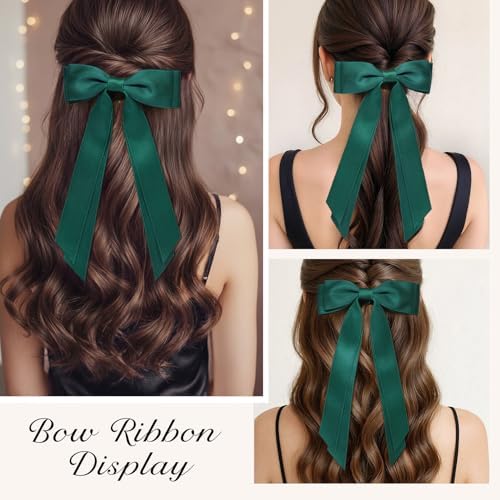 2PCS Green Hair Bows, Large Ribbon Bow Hair Clips for Girls Women Cute Ponytail Holder Accessories for Toddlers Kids Teens - Image 5