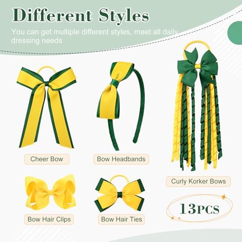 DEEKA Yellow & Green School Hair Accessories Set 13 Pcs Uniform Hair Bow Headband Clips Hair Ties Curly Korker Bows for Little Toddler School Girls (Yellow&Green) - Image 2