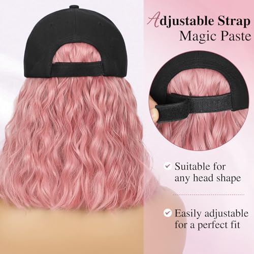 HANYUDIE Hat Wig for Women Wig Cap with Curly Hair Extensions Hat with Hair Wave Adjustable Baseball Cap Wigs - Image 5