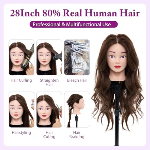 Mannequin Head with 80% Human Hair 28" Doll Head for Hair Styling#4 - Image 2