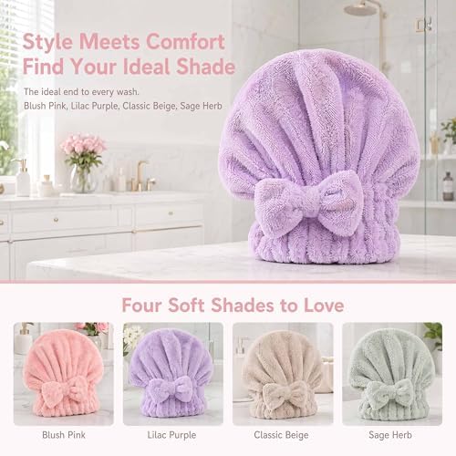 4 Pack Microfiber Hair Towels Bow Wrap for Women Quick Dry - Image 6