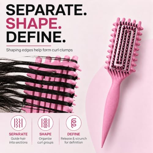 Curly Hair Brush Candybrush Curl Defining Brush for Detangling Shaping and Defining Curls for Women, Men, Wet & Dry Hair (Pink) - Image 3