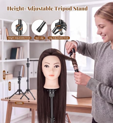 30-Inch 80% Human Hair Mannequin Head with Tripod Stand for Hair Styling - Image 5