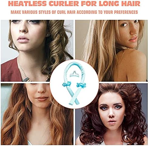 Heatless Curling Rod Headband No Heat Silk Ribbon Curling Rod Hair Roller Curls with Hair Claw Clip Lazy Natural Soft Wave DIY Hair Rollers Styling Tool for Sleep in Overnight (Blue) - Image 3