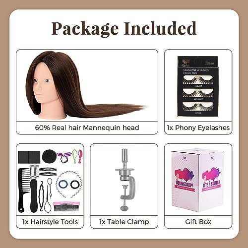 Mannequin Head 80% Human Hair - 28 Inch Make up Cosmetology Manikin Practice Doll Head with Hair, Braiding Styling Dummy with Table Clamp + DIY hair Styling Set - Image 6