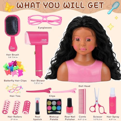Doll Head for Hair Styling Makeup Kids, Pretend Play Salon Toys for Girls - Image 7