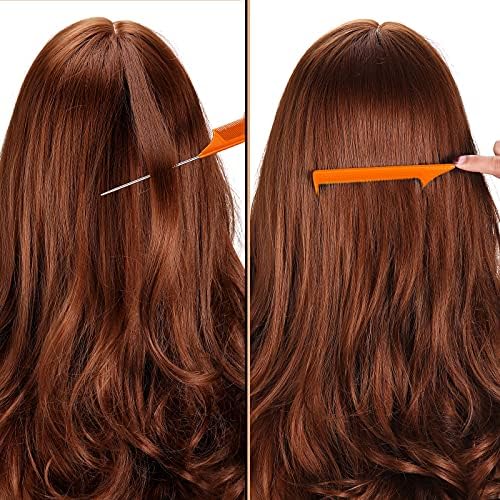 Leinuosen 3 Pack Rat Tail Comb Carbon Fiber,Orange - Image 3