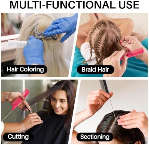RHOS Carbon Retractable Rat Tail Comb for Parting and Styling, Hair Cutting and Braiding - Stainless Steel Pin Tail Comb, Black - Image 6